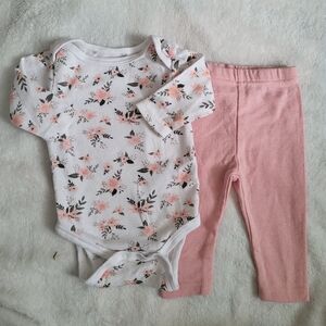Bon Bebe Floral Bodysuit and Pink Pants Set